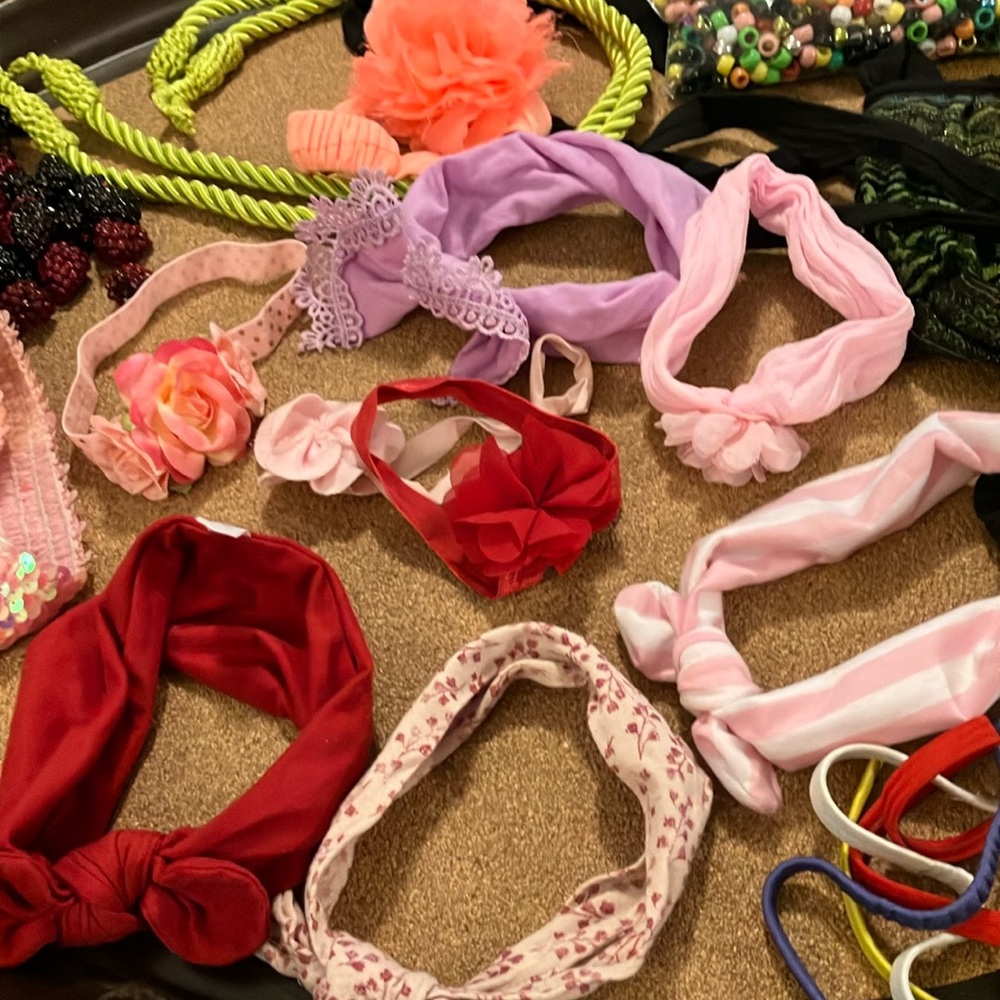 Big lot of assorted treasures, purses, baby, headbands, beads, variety!